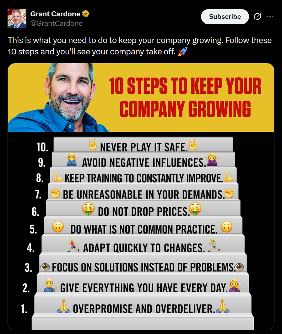 X post about step-by-step growth