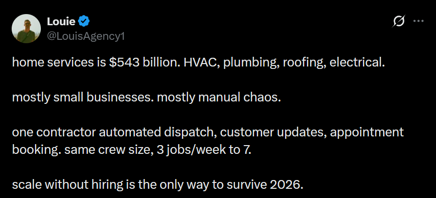 X post about home services industry