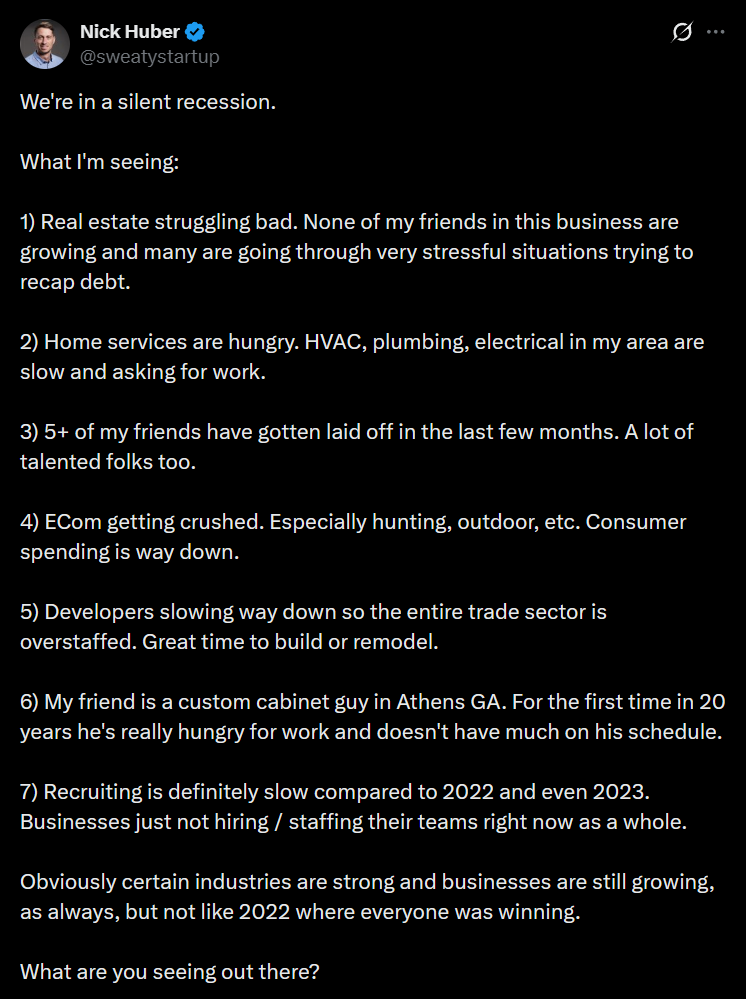 X post about market slowdowns