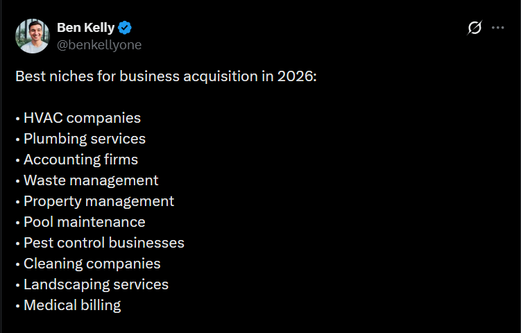 X post about profitable industries