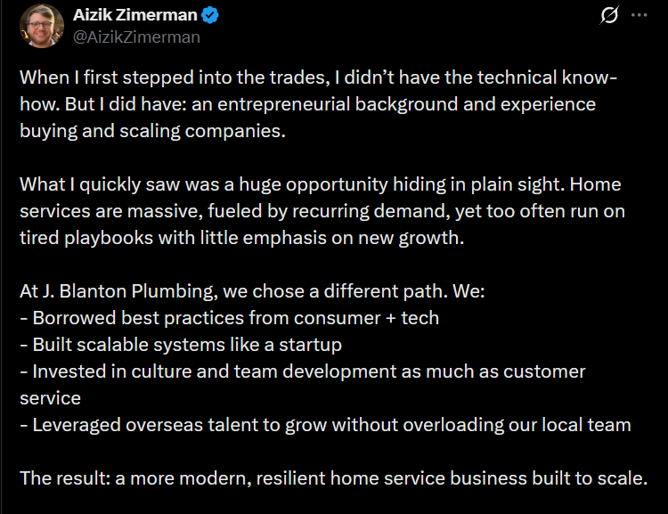 X post about scaling home service businesses