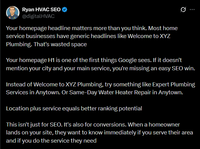 X post about website SEO