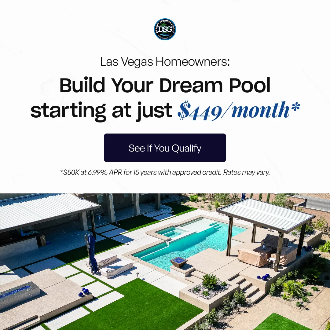 The Meta ad DUO ran for Desert Springs Pools offering a new Las Vegas pool from $449 a month