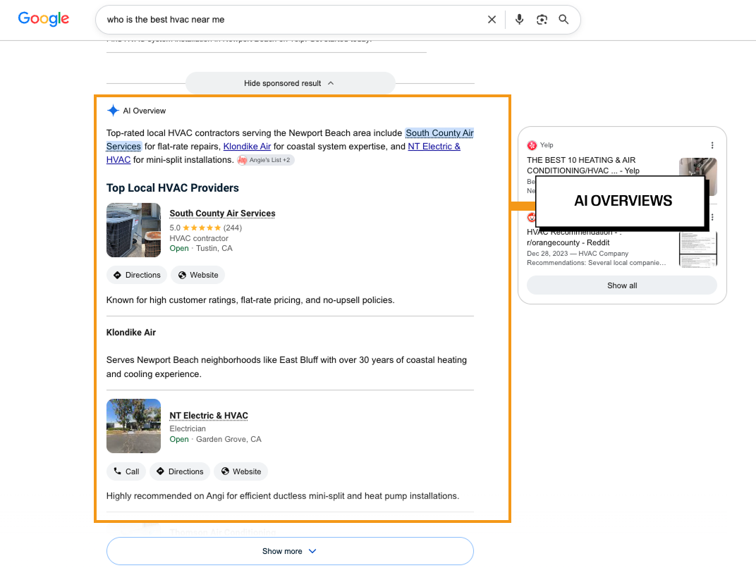 AI Overview, live Google results
