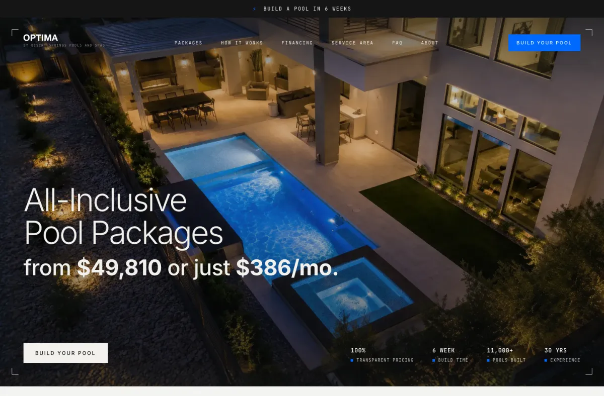 Optima Pools website
