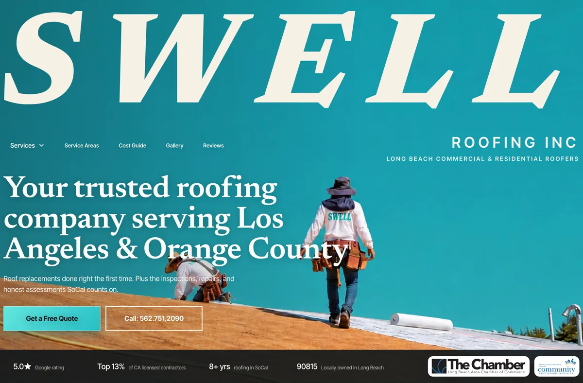 Swell Roofing website